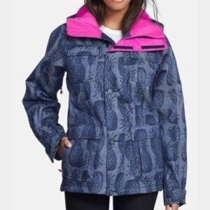 The north face ski jacket pineapple pattern denim
